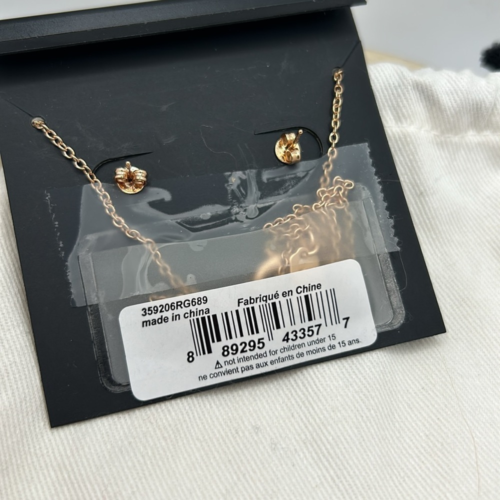 Coach Rose Gold Open Circle Necklace & Tea Rose Stud Earring Set NWT - Picture 6 of 8